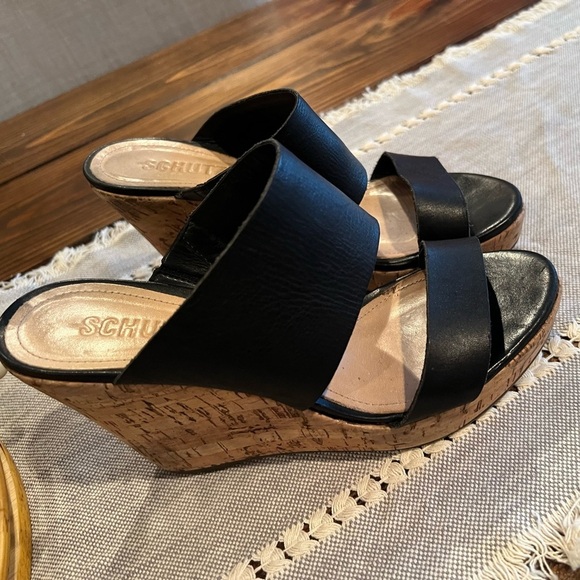 Schutz Black Women's Wedge Sandals with cork heels, size 7.5, summer, GUC - Picture 4 of 6